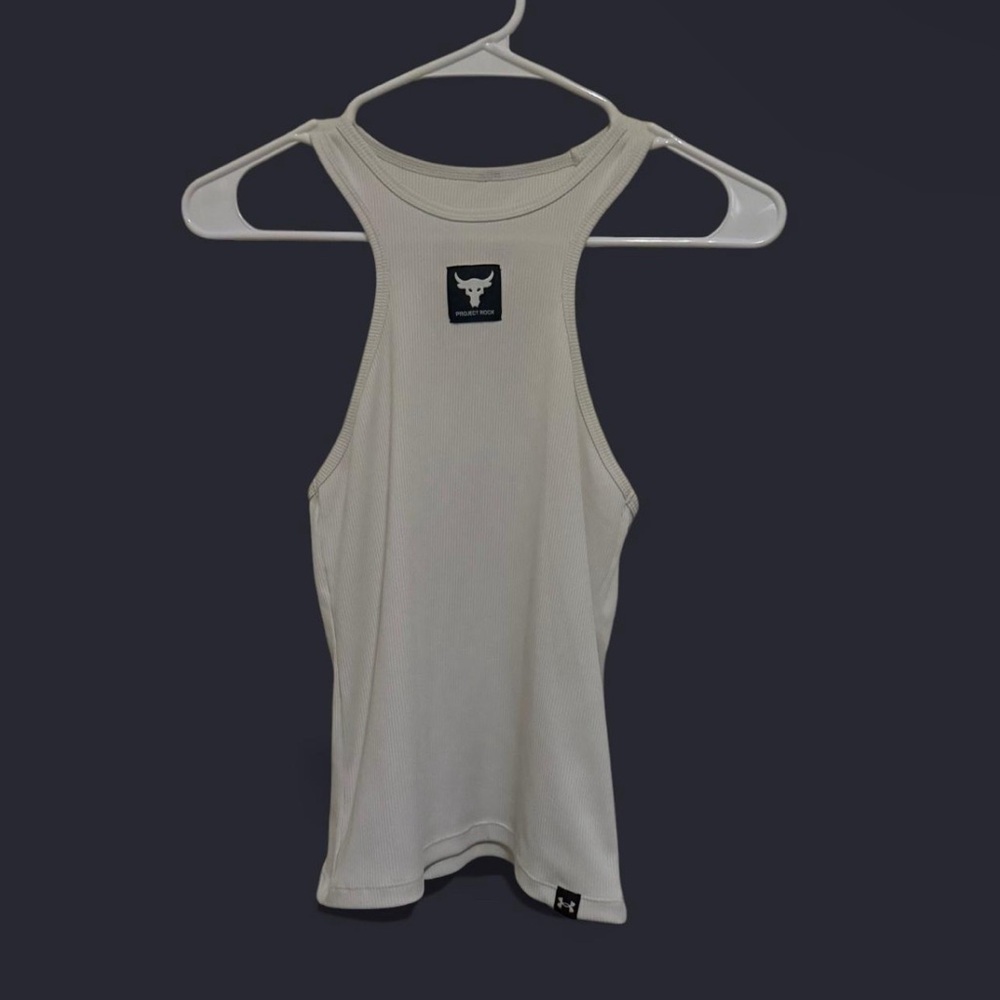 Project Rock Under Armour White Tank Top with Logo